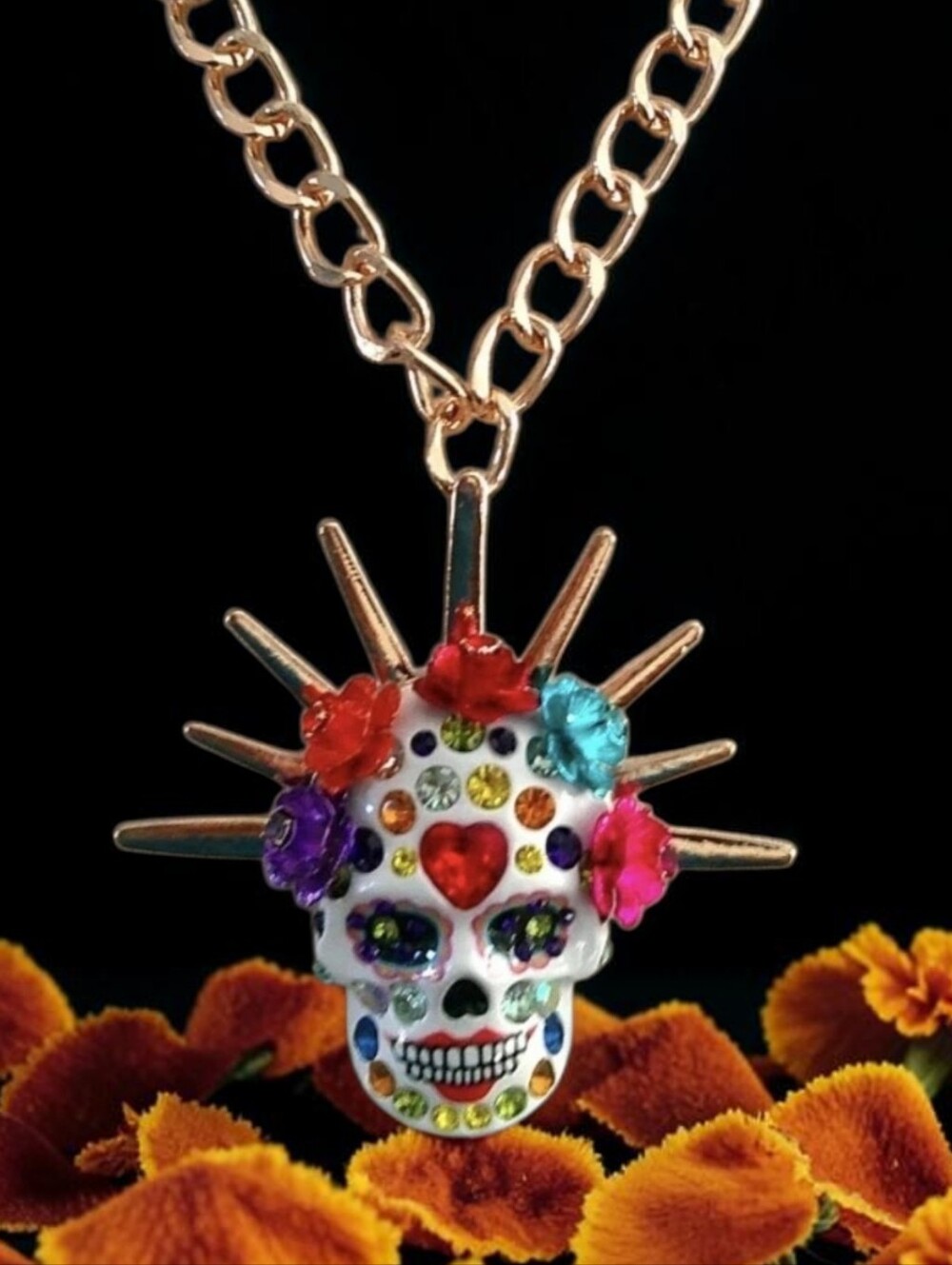 BETSEY JOHNSON DAY OF THE DEAD NECKLACE GOLDTONE